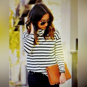 J.Crew, oversized, turtleneck in stripe, ivory and black, size XL